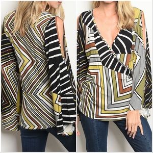 Lime Printed Cold Shoulder Top